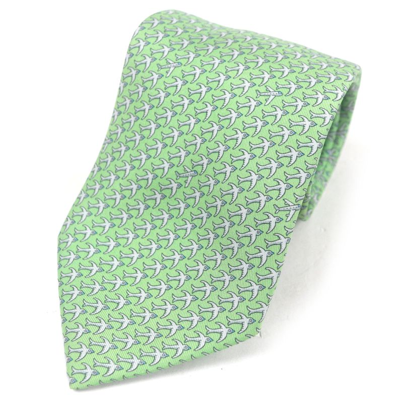 Hermes 5598ma Silk 100% Airplane Plane Plate All Over Pattern Wide Tie Green
