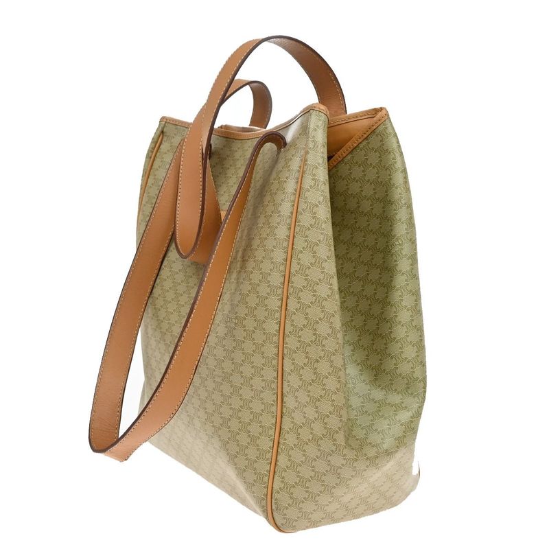 Celine Tote Macadam Shoulder Bag Beige Leather 33ka787