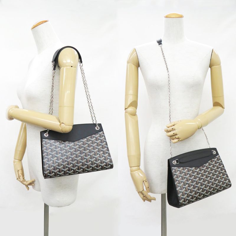 Goyard Louette Structured PM Black Goyard Canvas Cuff Black Shoulder