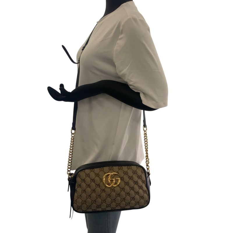 Gucci GG Marmont Quilted Beige Brown Gold Hardware GG Canvas 447632 Shoulder