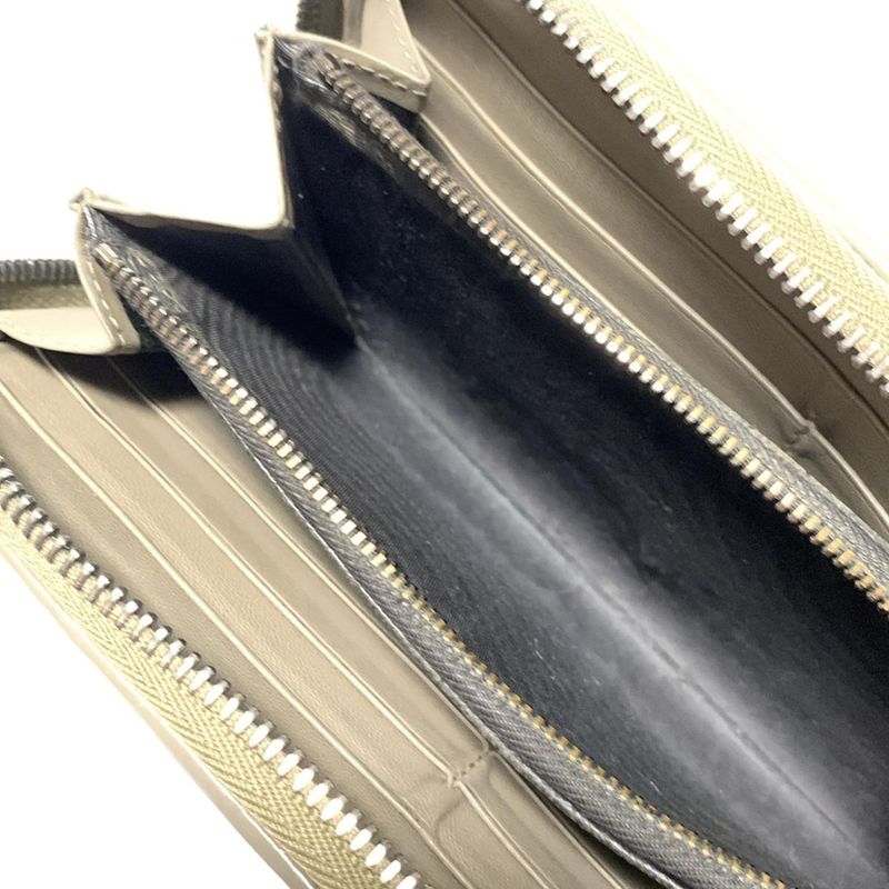 Bottega Veneta Long Wallet Intrecciato 114076 Grey Beige Round Zipper Leather