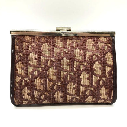 DIOR Pouch Red Gold And Beige Canvas Trotter Clasp Small Pouch Women's