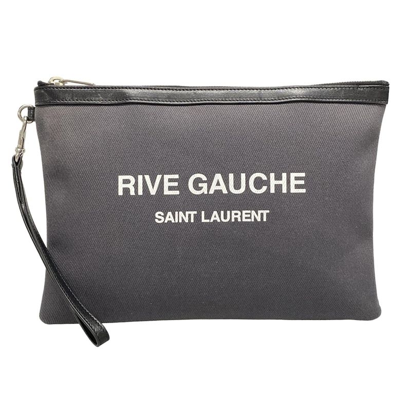 Saint Laurent Paris Clutch Bag Pouch Rive Gauche 581369 Dark Gray And Black