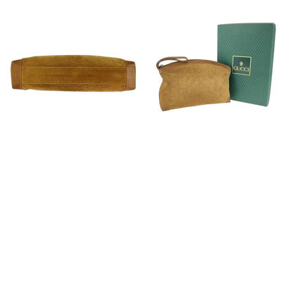 Gucci Vintage Brown Beige Gold Hardware Suede 004 113 0367 Clutch Bag Second