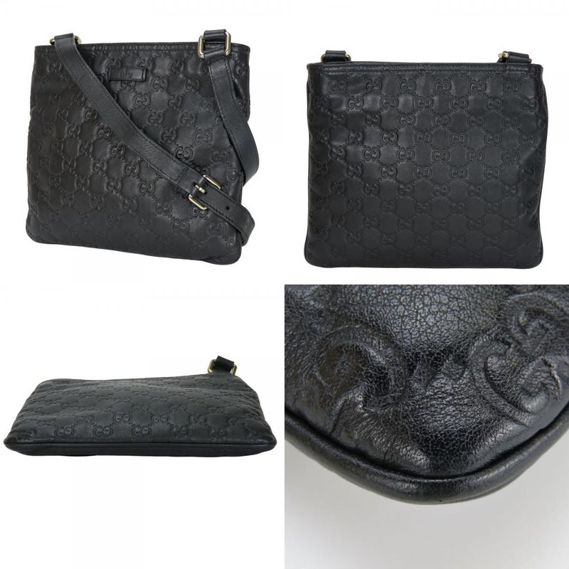 Gucci Shoulder Bag 201538 Guccissima Cima Leather Black Gold Hardware Crossbody