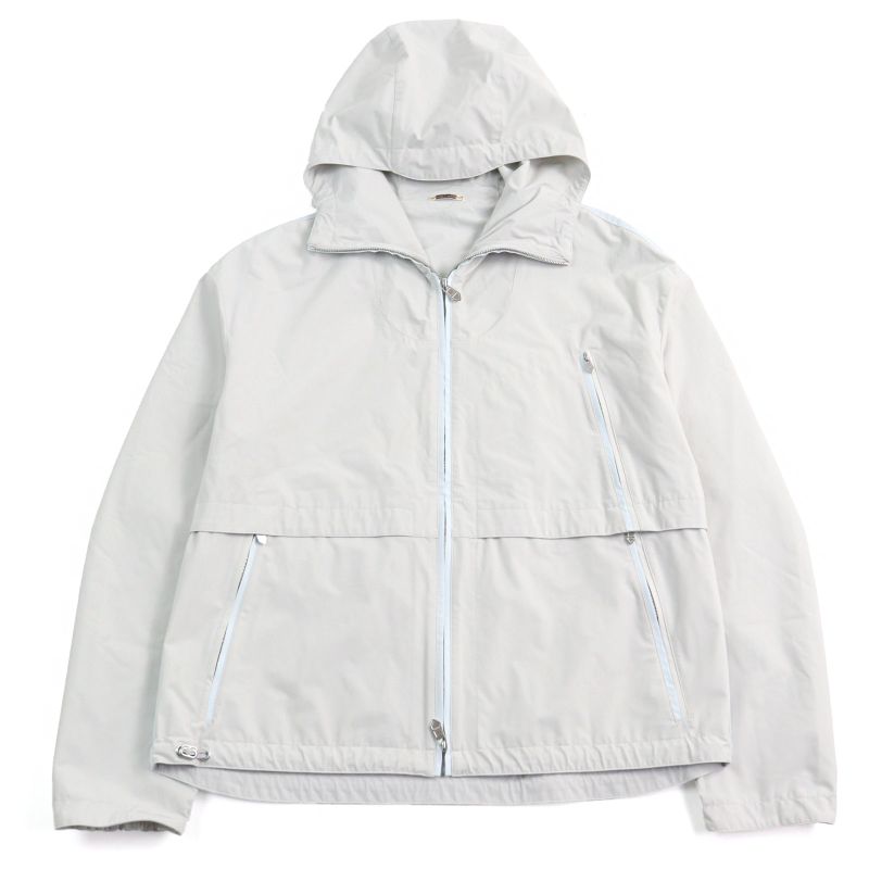 Hermes 24SS Bicolor Hooded Double Zip Nylon Jacket Blouson Light Gray Light