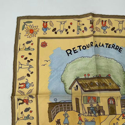 Hermes RE TOUR A LA Terre Homeward Silk Scarf Yellow