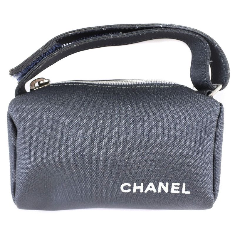 Chanel Vintage Logo Nylon Gray Ladies Pouch