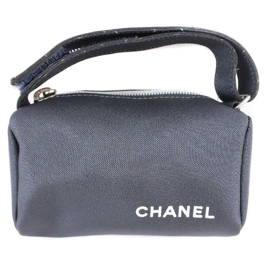 Chanel Vintage Logo Nylon Gray Ladies Pouch