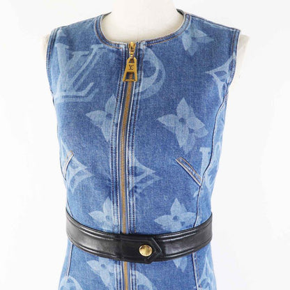 Louis Vuitton 21SS Giant Monogram Front Zip Sleeveless Denim Dress Indigo Blue
