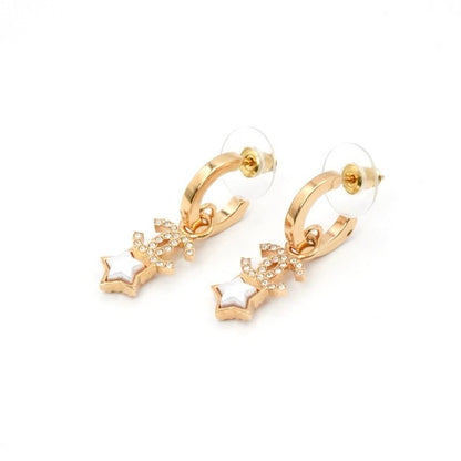 Chanel Earrings Earring Gold Coco Mark Star Hoop Rhinestone