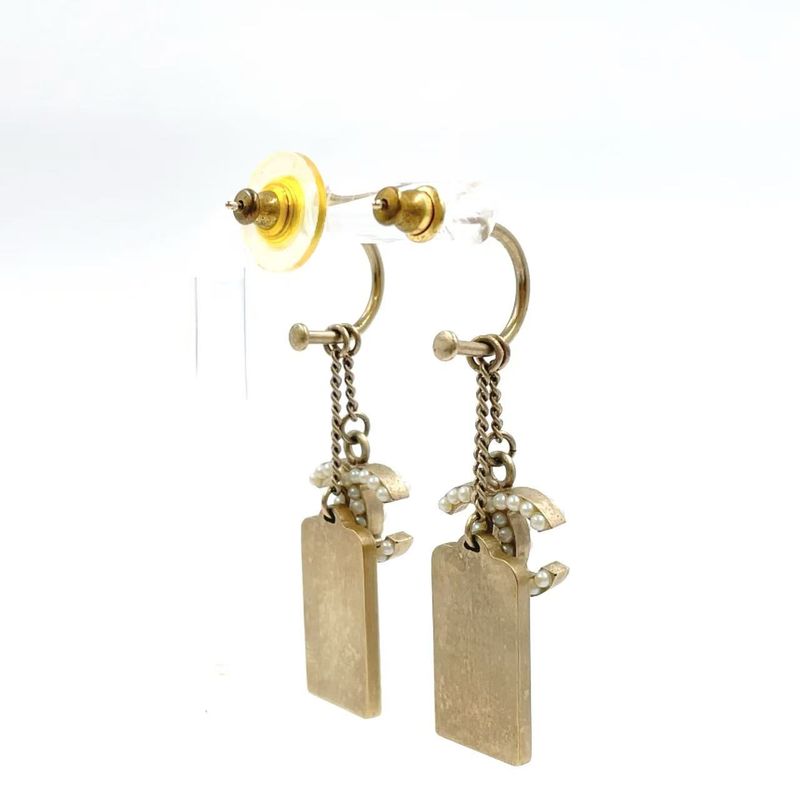 Chanel Plate Logo Catch Broken On One Side GP Gold Earrings