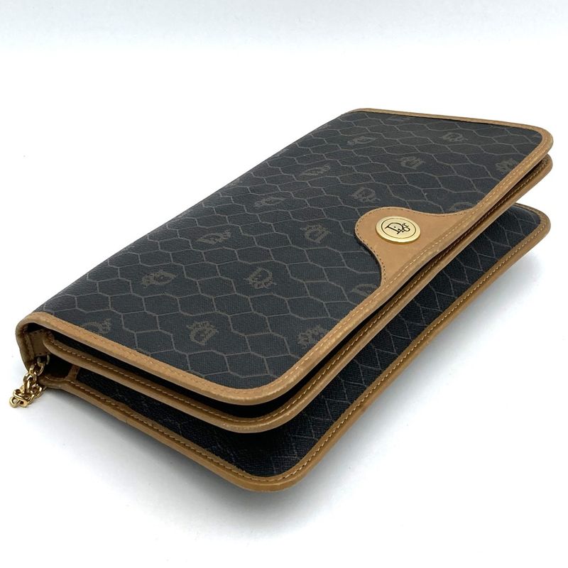 Dior Christian Dior Honeycomb Crossbody Shoulder Bag Black/brown Pvc/leather