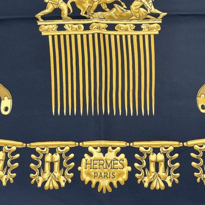 Hermes Carre 90 LES Cavaliers D'OR Golden Knight Scarf Silk Gold And Black