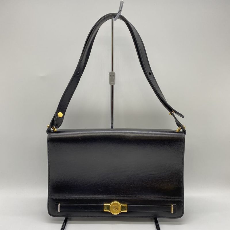 Christian DIOR Shoulder Bag Leather Black Vintage Ladies Men Fashion Gift