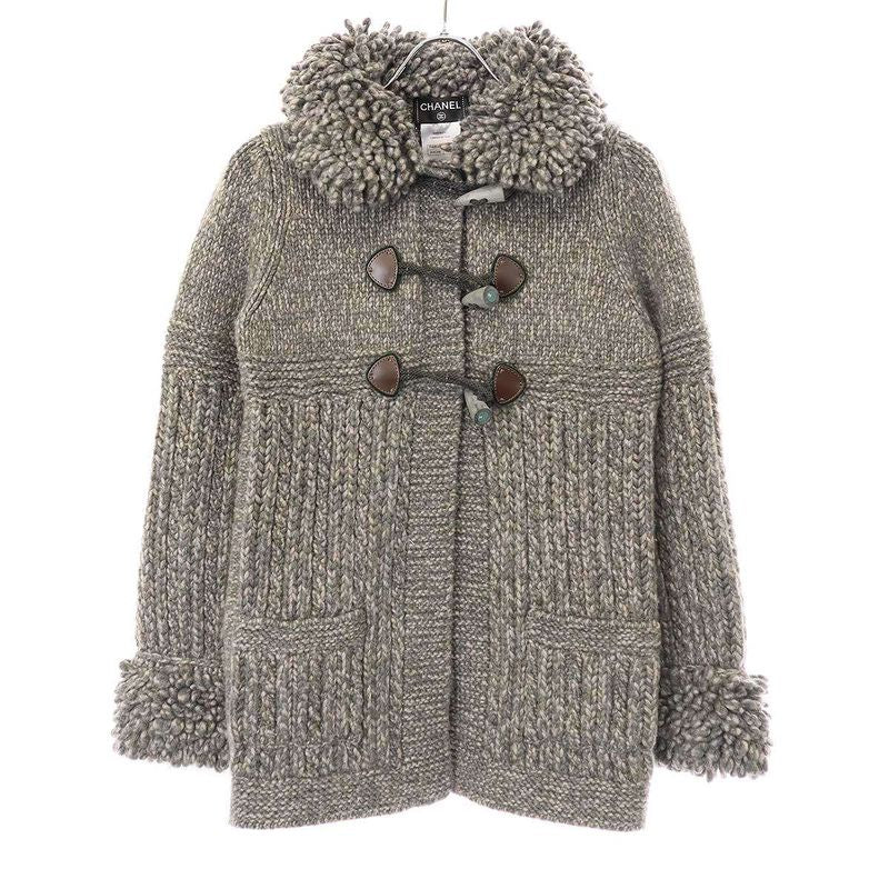 Chanel 11aw Coco Mark Toggle Cashmere Knit Duffle Coat P42044k03190 Grayish 34
