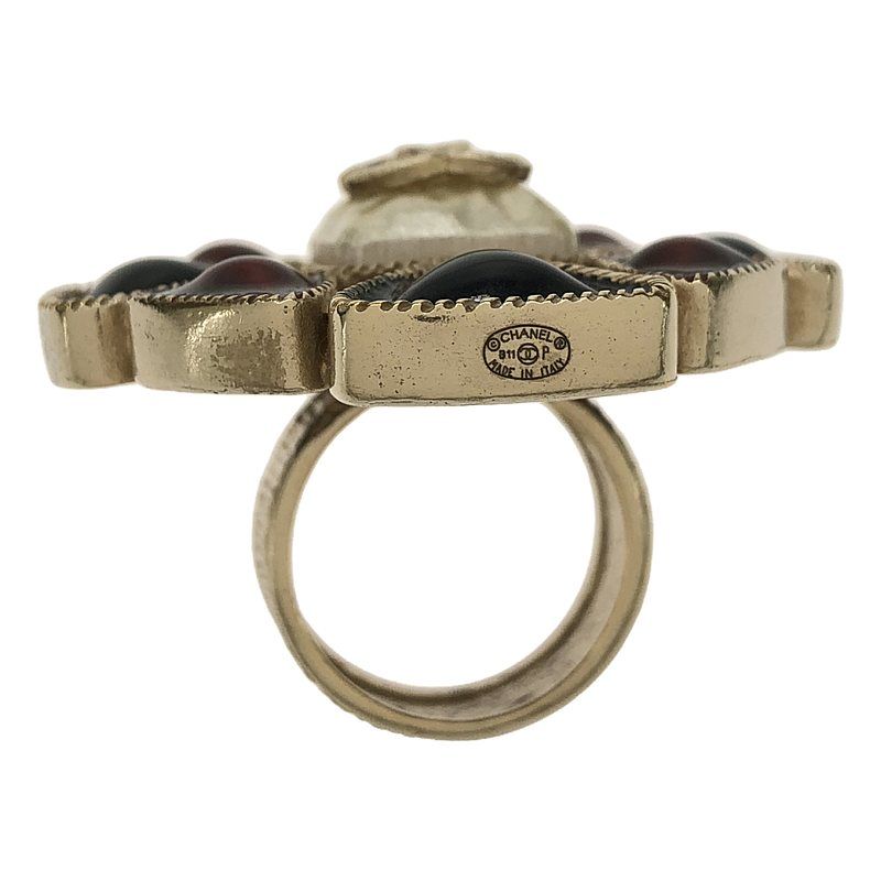 Chanel Flower Ring Coco Mark Stone Ring - Gold - Women's