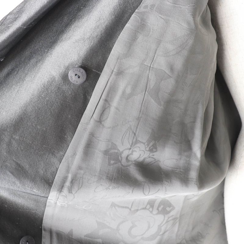 CHANEL 08A P33859 100% Silk Logo Buckle Mid Length Trench Coat Gray 38 Made In