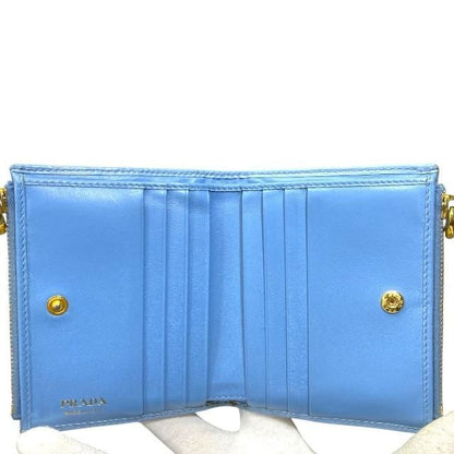 Prada 1ml024 Wallet Fold Wallet Compact Wallet Logo Leather Light Blue