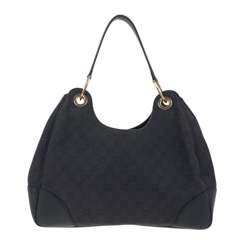 Gucci Black Gold Hardware GG Canvas/leather 257268 Shoulder Bag Handbag Women