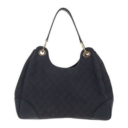 Gucci Black Gold Hardware GG Canvas/leather 257268 Shoulder Bag Handbag Women