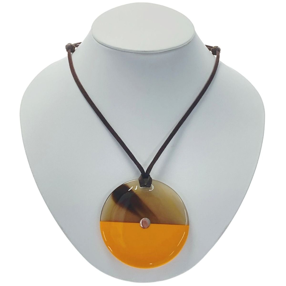 Hermes Minimal Necklace Buffalo Horn Orange Pendant Bicolor with Cloth Bag
