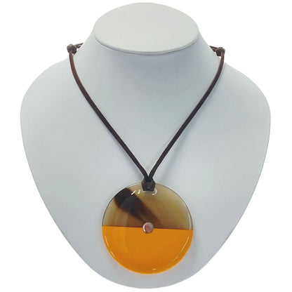 Hermes Minimal Necklace Buffalo Horn Orange Pendant Bicolor with Cloth Bag