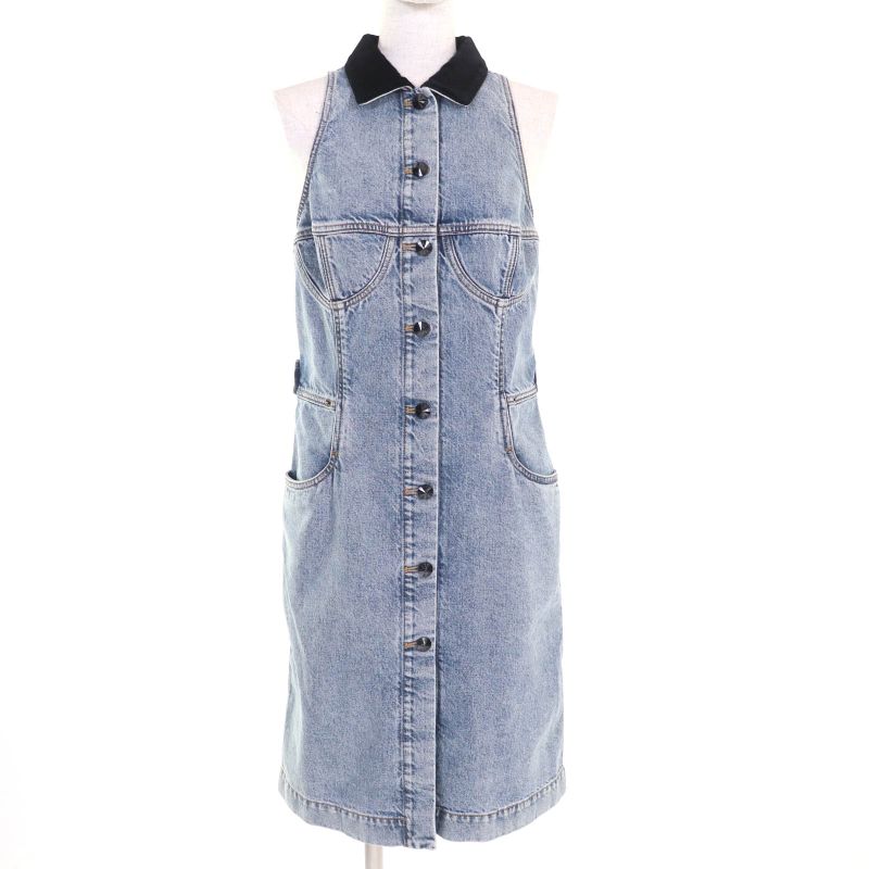 Louis Vuitton 24SS Rw241wj 100% Cotton Velvet Accent Denim Dress Indigo 38 Made