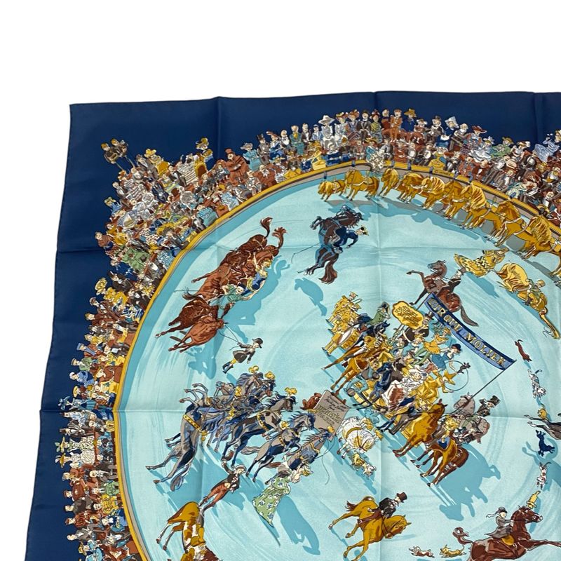 Hermes Carre 90 Cirque Molier Circus Scarf Silk Navy With Box