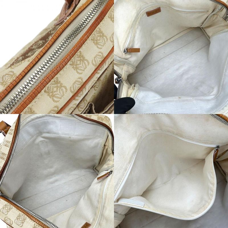 Loewe Tote Bag Anagram Canvas Leather Beige Brown Silver Hardware Business Bag
