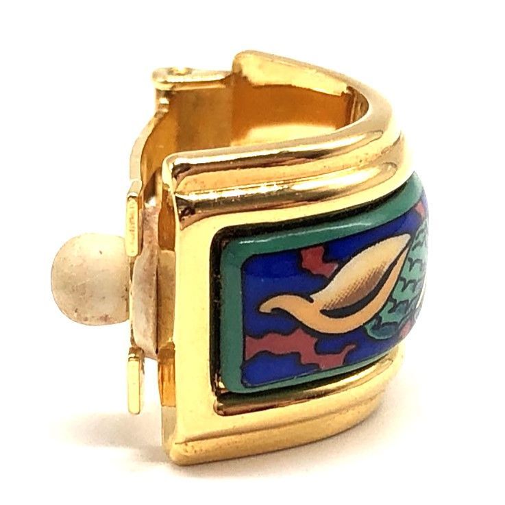 Hermes Earring Emile Cloisonne Clip-on Only One Ear Clip-on Gold Ladies Used