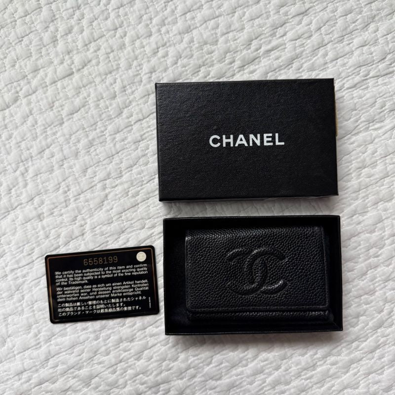 Chanel Black Caviar Skin 6-Ring Key Case Coco Mark Decacoco Box with Authenticit