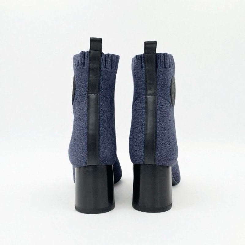 Hermes Volver Boots Short Shoes Knit Leather Blue Black Exlibris Sock