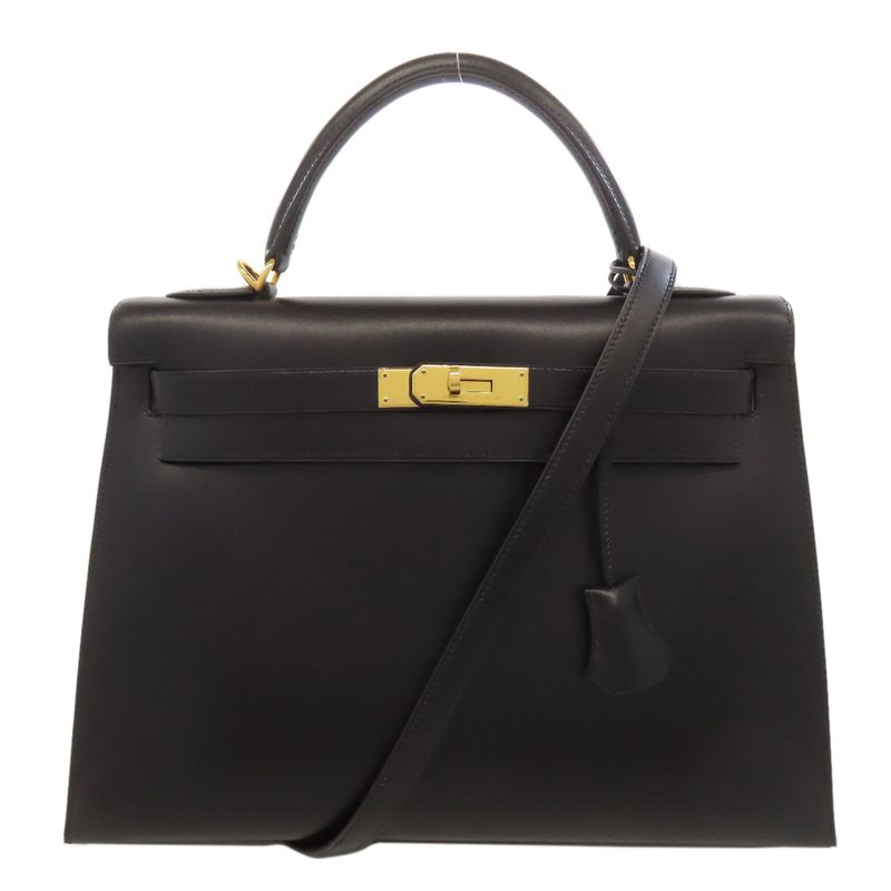 Hermes Kelly 32 Outer Stitch Gold Hardware Handbag Box Calf Women