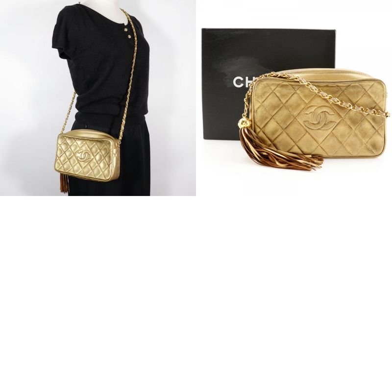Chanel Fringe Chain Shoulder Matelasse A03727 Lambskin Gold Ladies Shoulder Bag