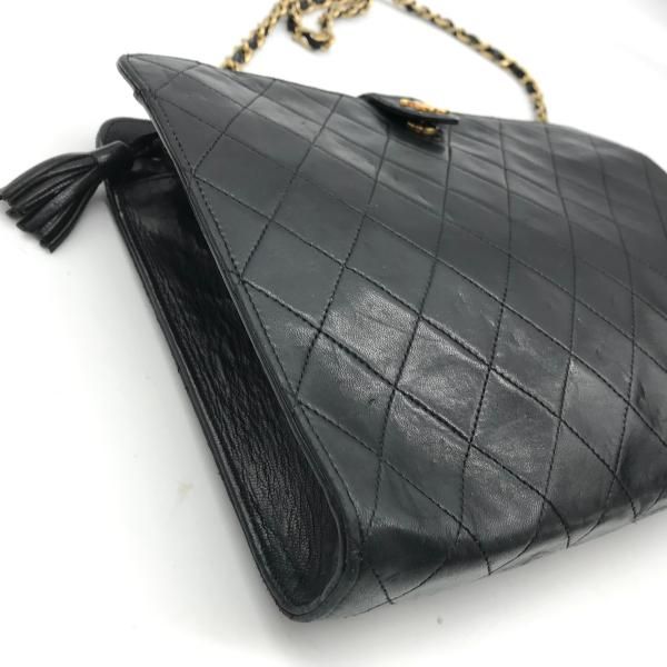 Chanel CC Logo Quilted Tassel Chain Tote Black