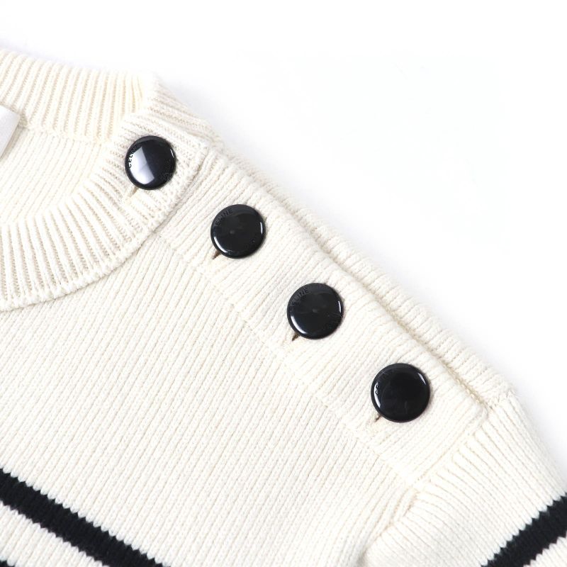 Celine 3za4145i Cotton Shoulder Button Striped Crewneck Long Sleeve Marine Knit