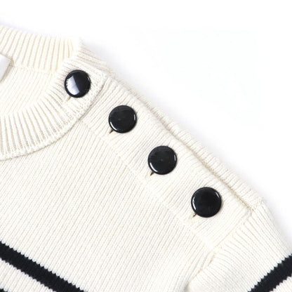 Celine 3za4145i Cotton Shoulder Button Striped Crewneck Long Sleeve Marine Knit