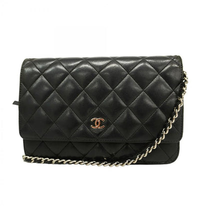 Chanel Shoulder Wallet Matelasse Lambskin Black Silver Hardware Women