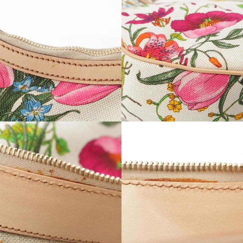 Gucci Floral Bamboo Semi One Shoulder Handbag Multicolor