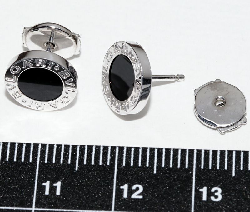 Bulgari Earrings 18K White Gold Onyx 2P Bulgari Stud Earrings 356121