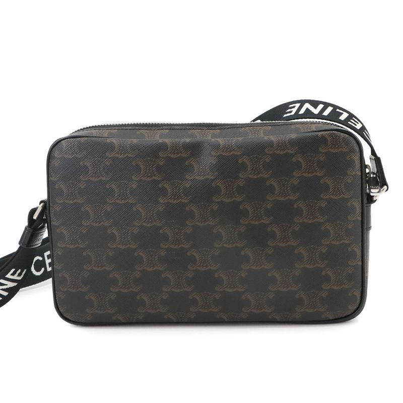 Celine Triomphe Medium Messenger Shoulder Bag PVC Leather Black Brown 197202dnd