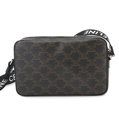 Celine Triomphe Medium Messenger Shoulder Bag PVC Leather Black Brown 197202dnd