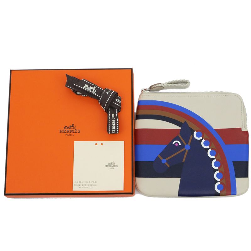 Hermes Carre Pocket Pouch Beton Swift Y Engraved Horse Beige Leather