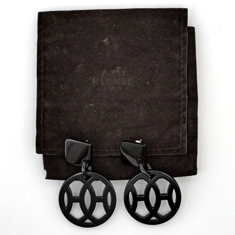 Hermes Earrings Ava Buffalo-horn Black HAVA Silver-hardware Accessories-