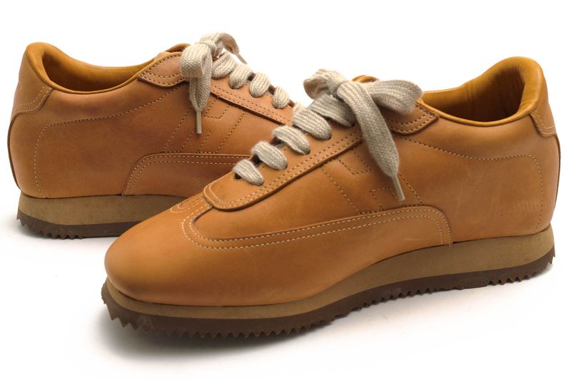 Hermes Shoes Sneakers Shoes Low Cut Ladies Women Leather Genuine Brown Quick H