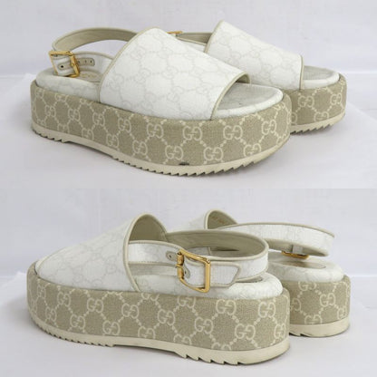 Gucci GG Platform Sandals 701153 Back Strap White Beige 36.5 Thick