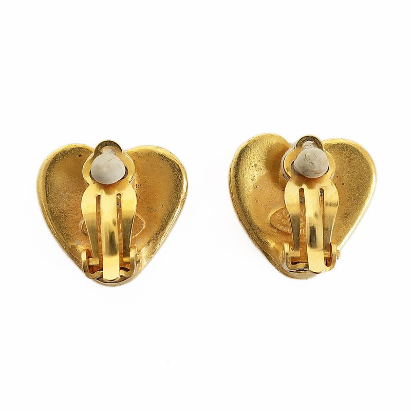 Chanel Earring Heart Coco Mark Gold Pair Accessories - Fashion