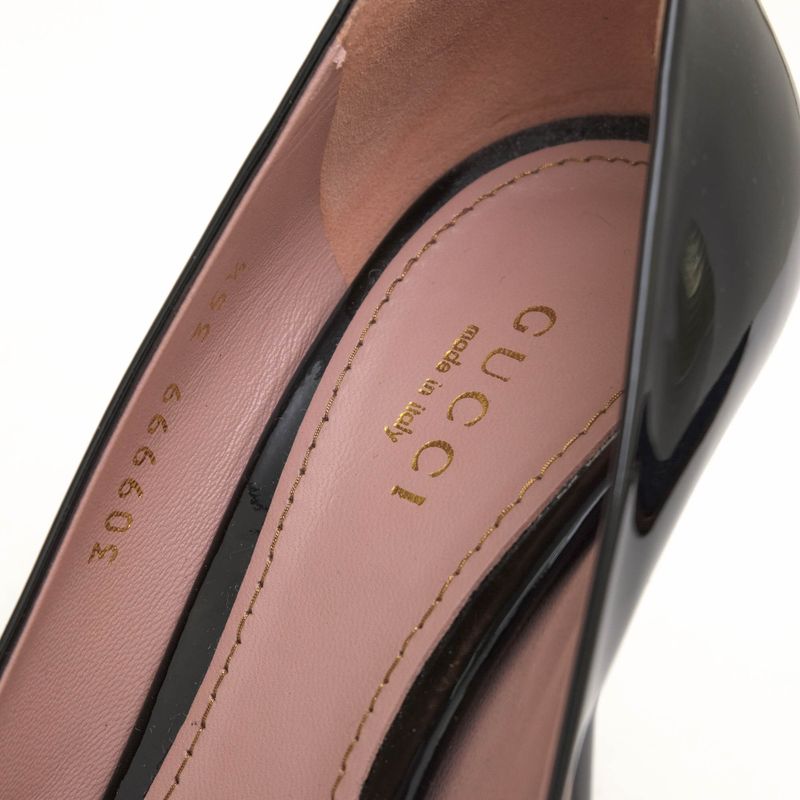 Gucci Pumps Shoes Women Women's Enamel Patent Leather Genuine Black Plain Toe