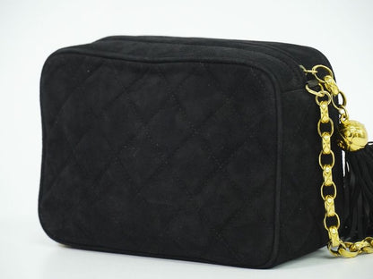 Authentic Chanel Coco Mark Matelasse Tassel Chain Shoulder Bag Pochette Nubuck